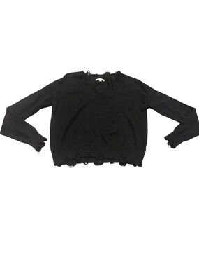 Rock N Rags Black V-Neck Distressed Raw Hem Pullover Women's Sweater Size XS